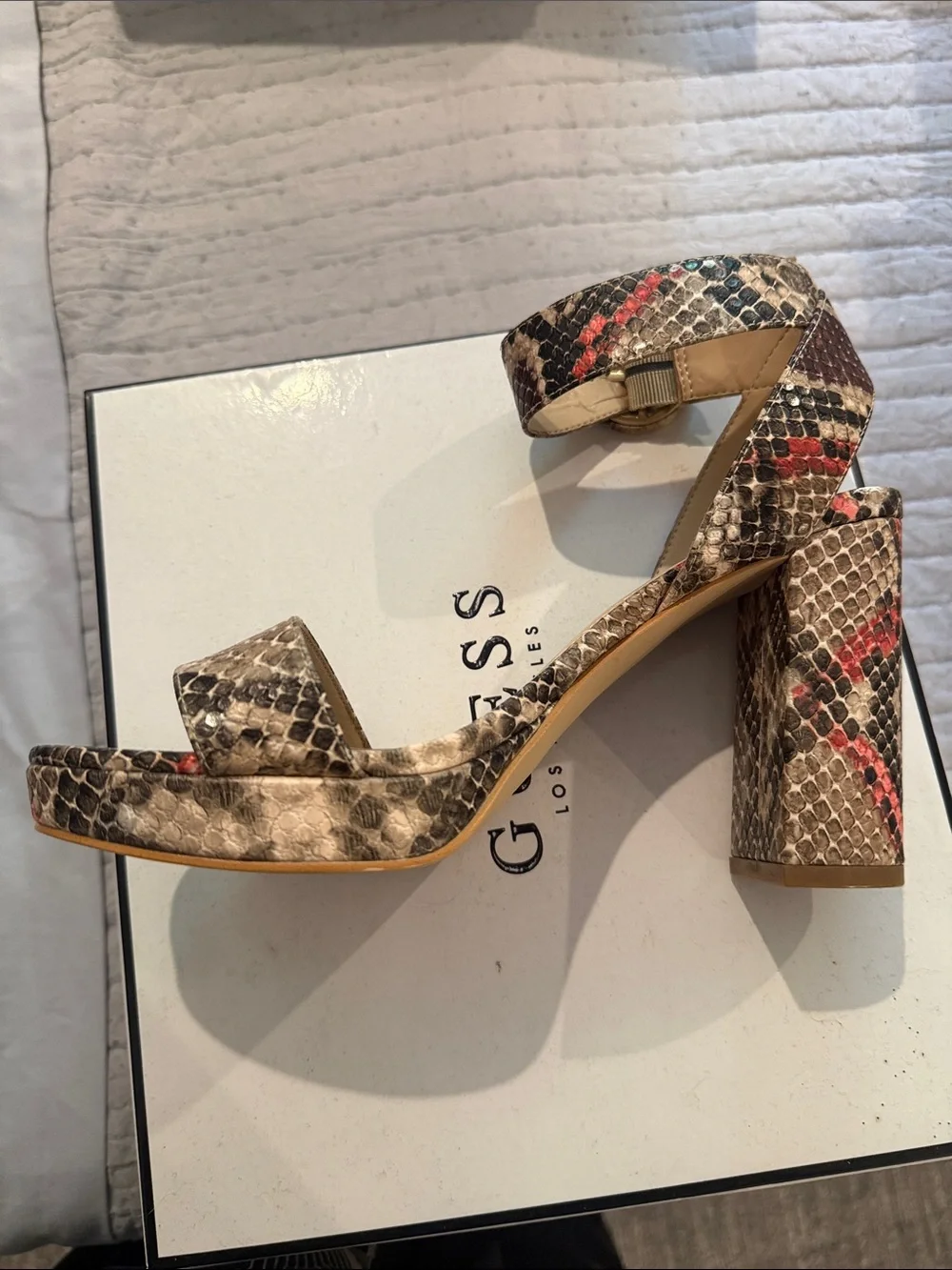 Guess Platform Heel Sandals with Gold Eyelet Detail